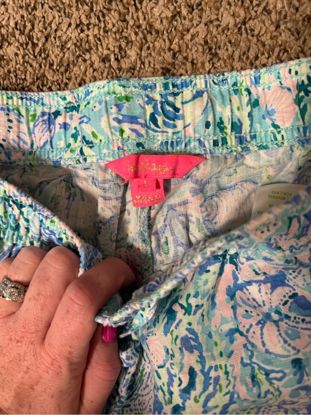 Lilly Pulitzer Taron Pull On 100% Linen Pants Surf Blue Soleil It On Me - Picture 5 of 6